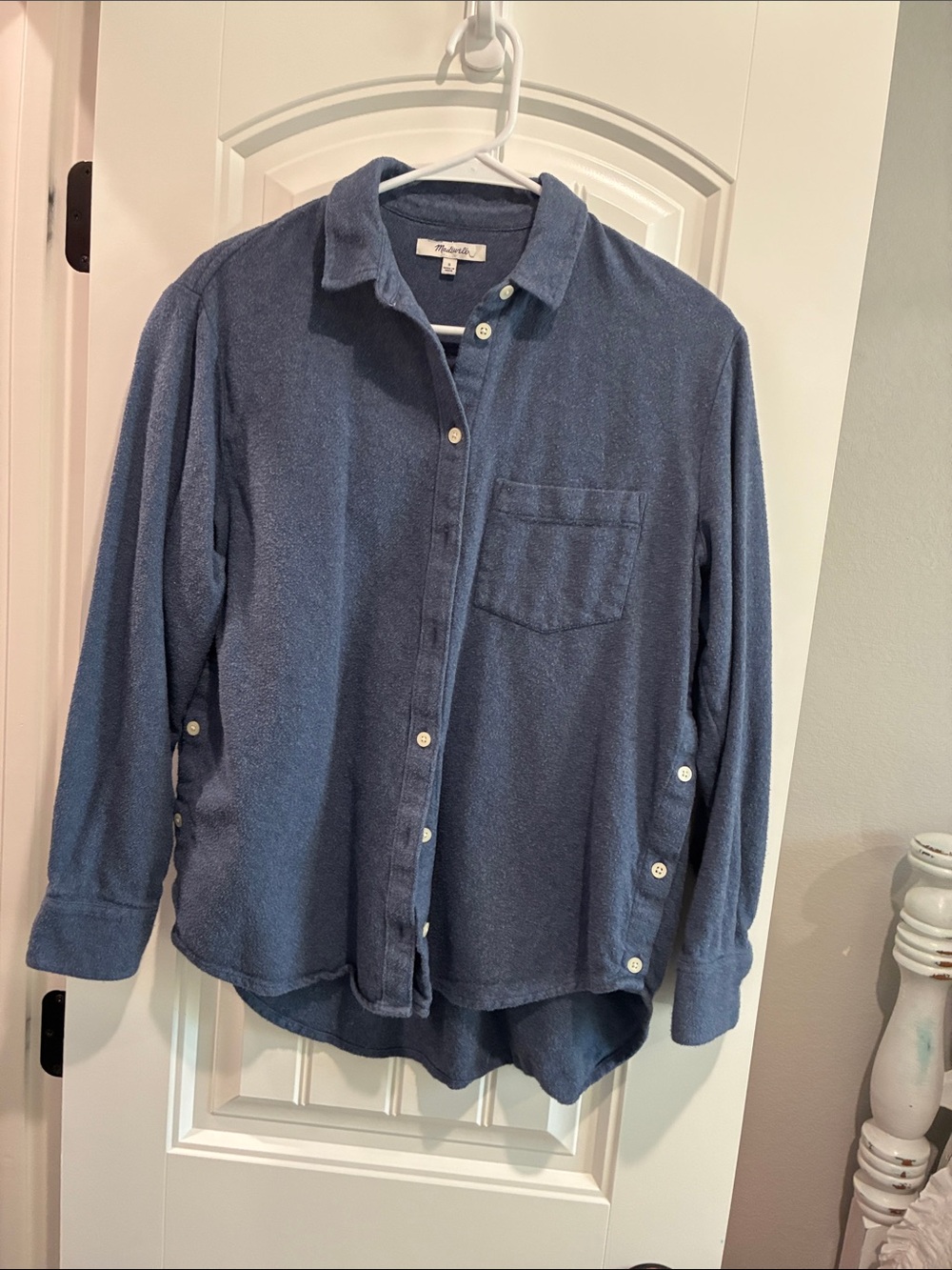 Blue Womens Button-Down Terry Cloth Shirt - Unbranded